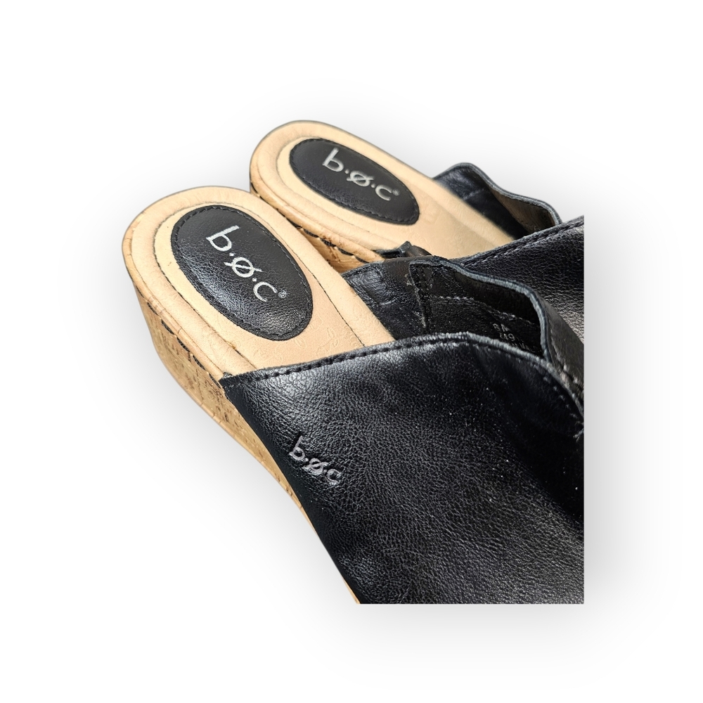 b.o.c. Born Concept Black Leather Wedge Slide Sandals Women’s Size 8 Comfort - Picture 3 of 6